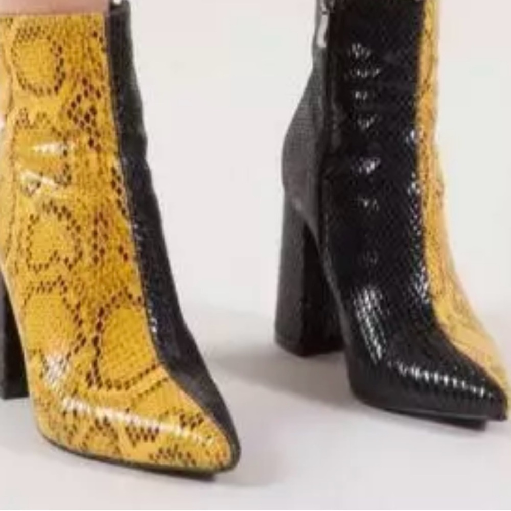 Ladies Snakeskin Two Toned Block Heel Ankle Boots
